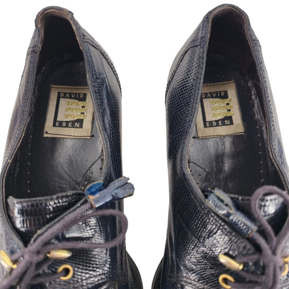Vintage David Eden Exotic Teju Lizard Navy Blue Dress Shoes Men Size 8.5 Oxfords - Picture 9 of 13